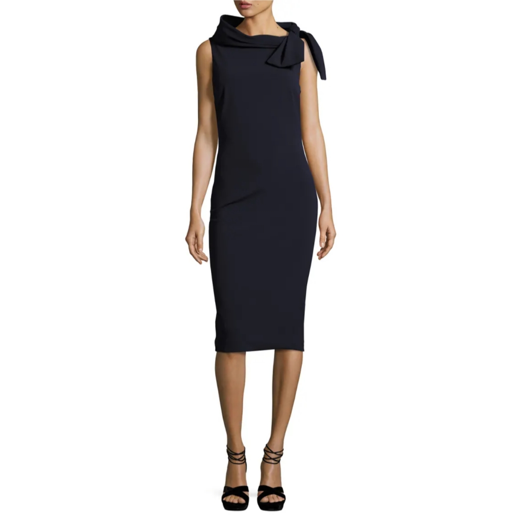 Bagley Mischka Tie Neck Navy Cocktail Dress Size 8 New!